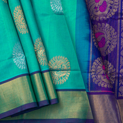 Sea Green And Blue Kanchi Silk Cotton Saree For Festive Wear VP SC 263