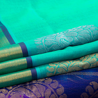 Sea Green And Blue Kanchi Silk Cotton Saree For Festive Wear VP SC 263