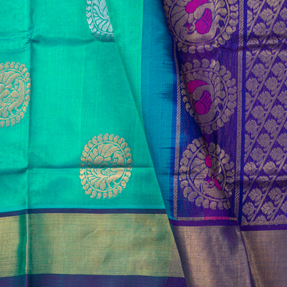 Sea Green And Blue Kanchi Silk Cotton Saree For Festive Wear VP SC 263