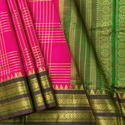 Pink And Green Kanchi Silk Cotton Saree For Festive Wear VP SC 234