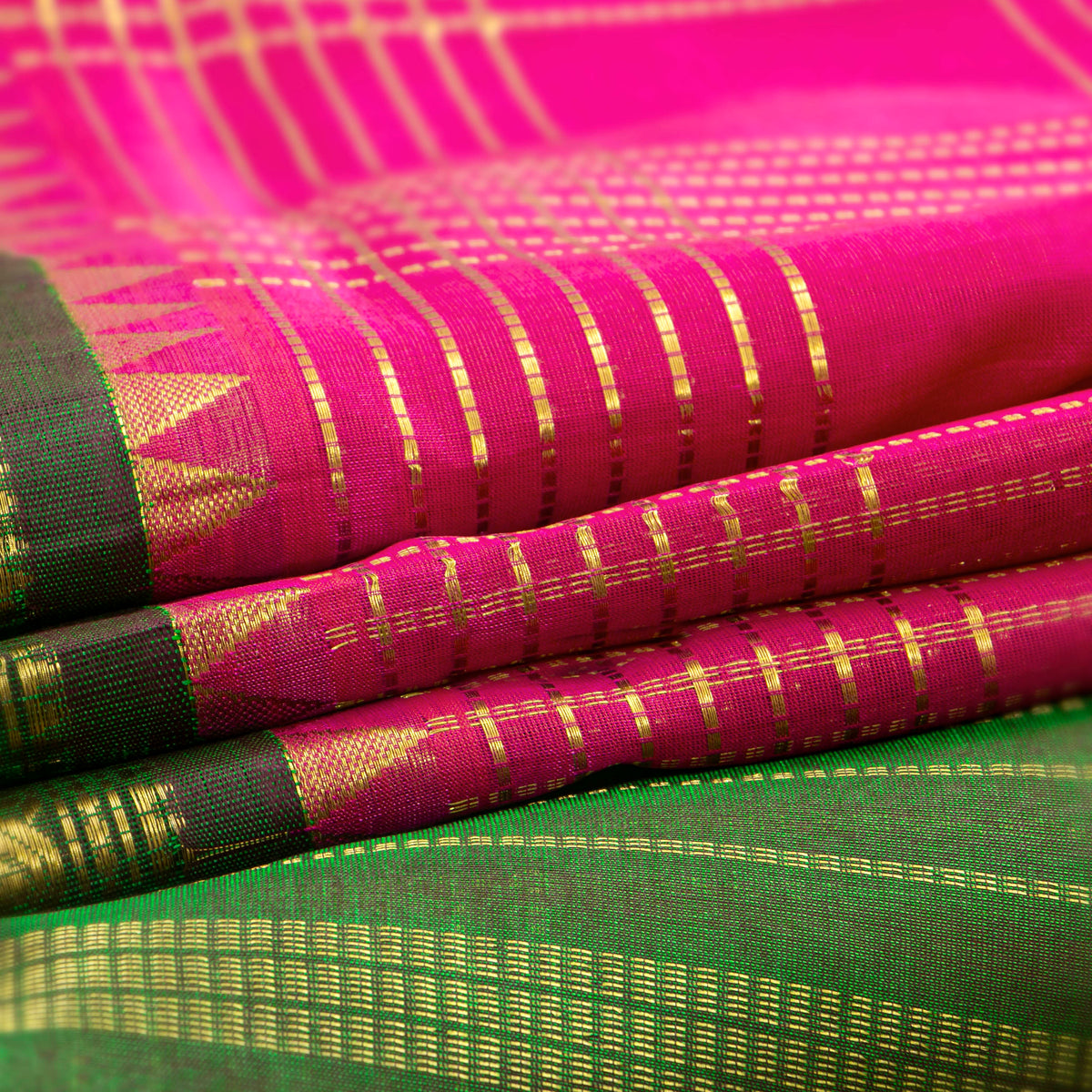 Pink And Green Kanchi Silk Cotton Saree For Festive Wear VP SC 234