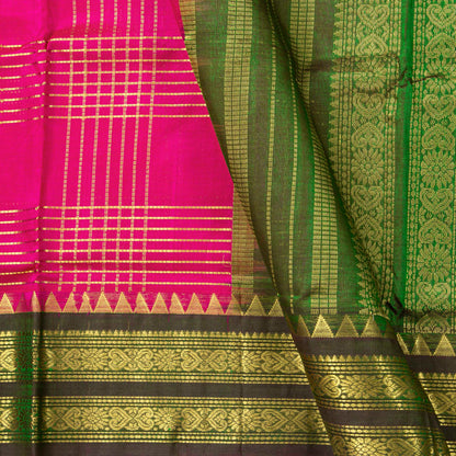 Pink And Green Kanchi Silk Cotton Saree For Festive Wear VP SC 234