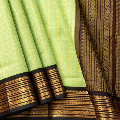 Green And Brown Kanchi Silk Cotton Saree For Festive Wear VP SC 235
