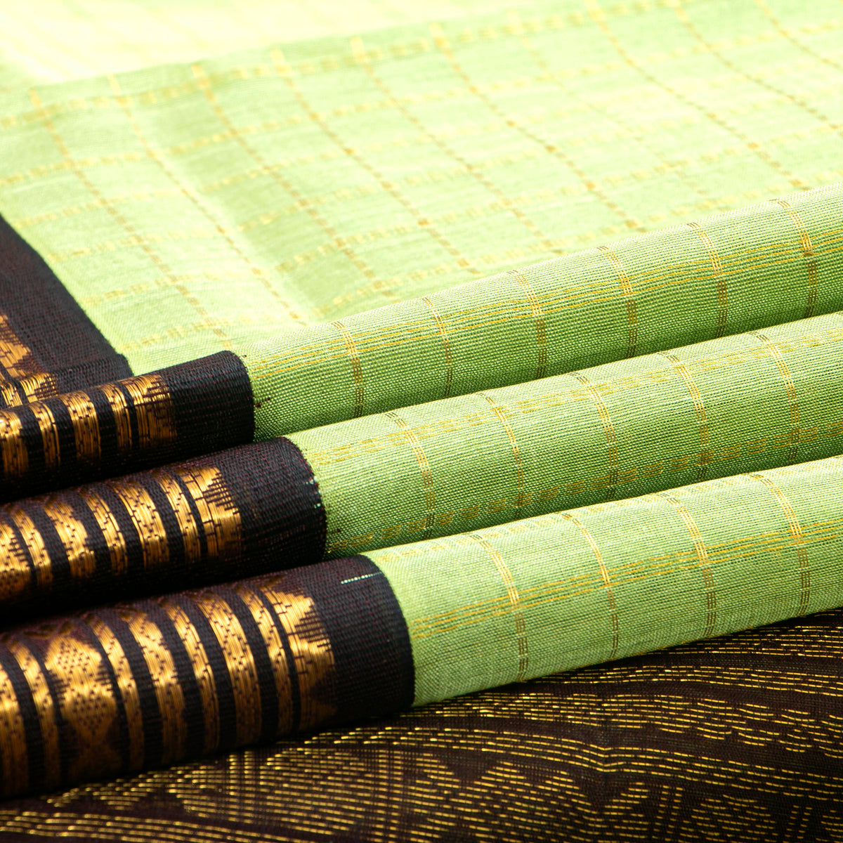 Green And Brown Kanchi Silk Cotton Saree For Festive Wear VP SC 235