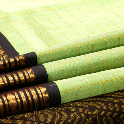 Green And Brown Kanchi Silk Cotton Saree For Festive Wear VP SC 235