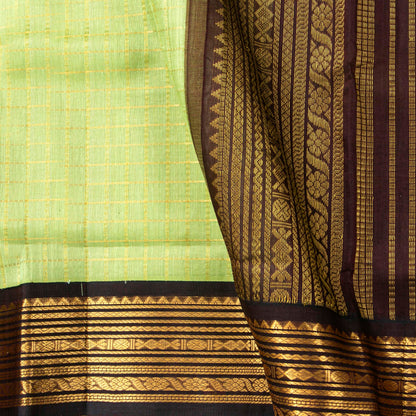 Green And Brown Kanchi Silk Cotton Saree For Festive Wear VP SC 235
