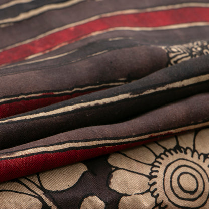 Handpainted Striped Kalamkari Bangalore Silk Saree in Maroon For Party Wear KBS VSR 105