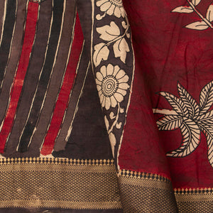 Handpainted Striped Kalamkari Bangalore Silk Saree in Maroon For Party Wear KBS VSR 105