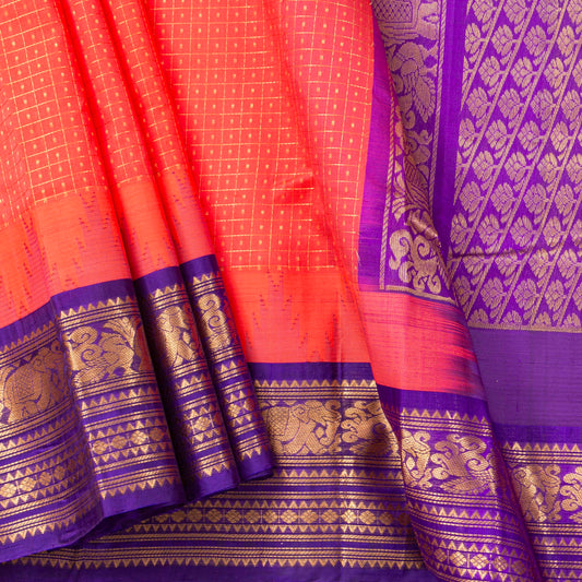 Peach And Violet Kanchi Silk Cotton Saree For Festive Wear VP SC 203