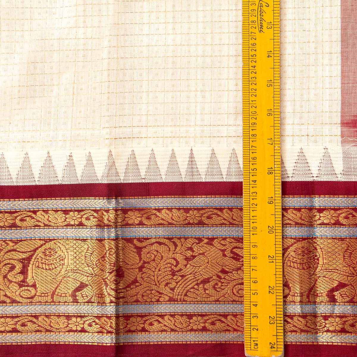 Off White And Maroon Kanchi Silk Cotton Saree For Festive Wear VP SC 202