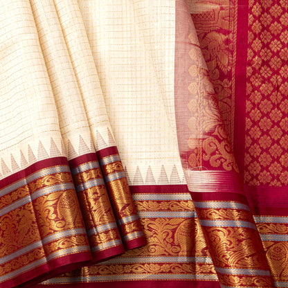 Off White And Maroon Kanchi Silk Cotton Saree For Festive Wear VP SC 202