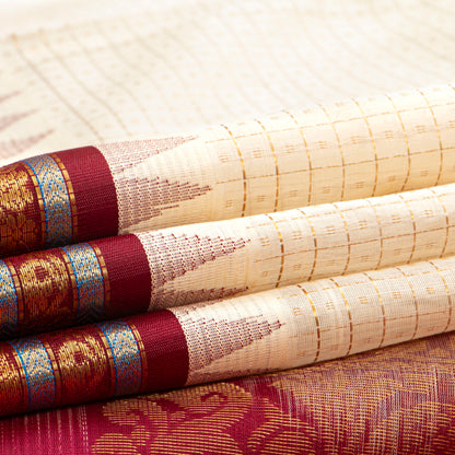 Off White And Maroon Kanchi Silk Cotton Saree For Festive Wear VP SC 202