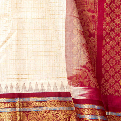 Off White And Maroon Kanchi Silk Cotton Saree For Festive Wear VP SC 202