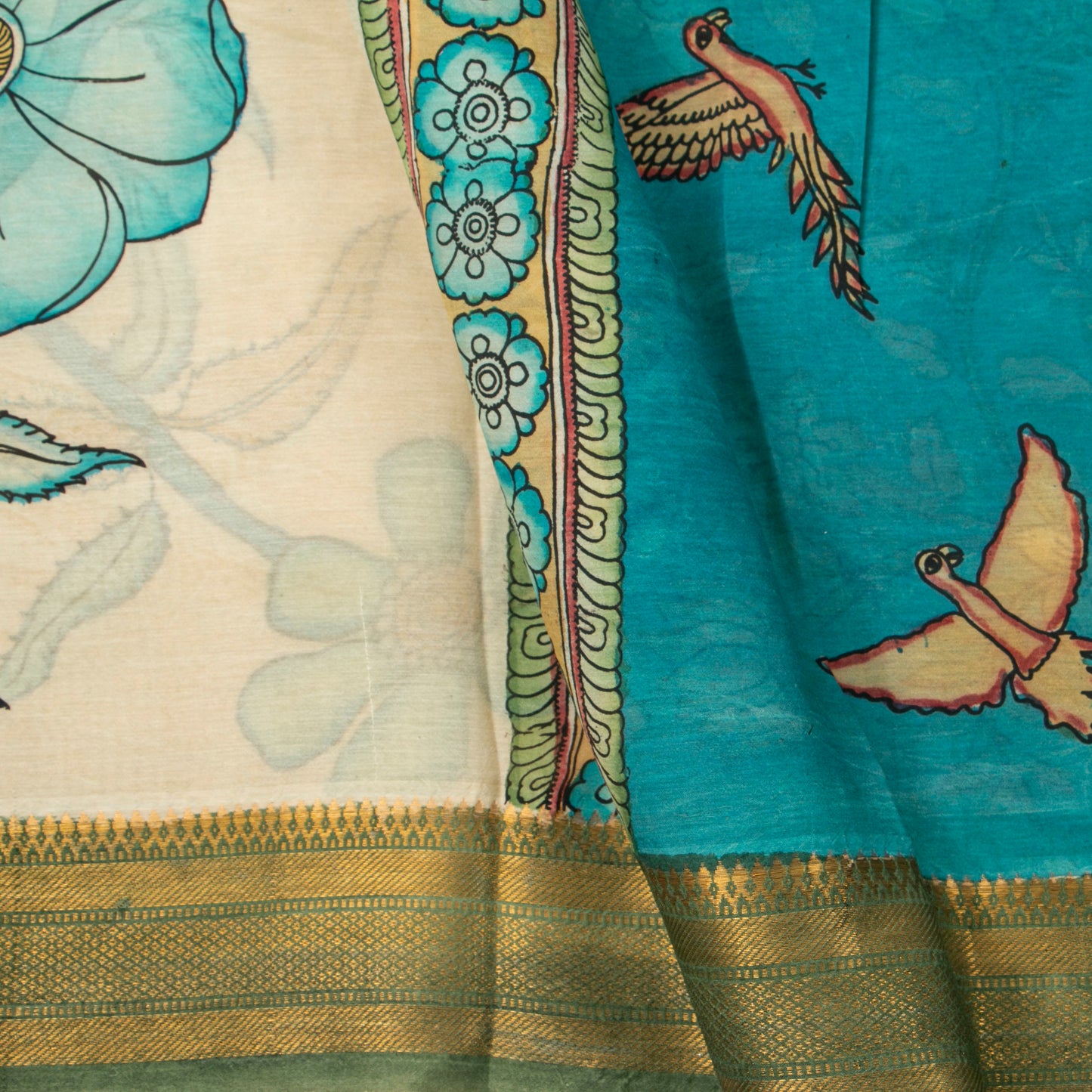 Off White Handpainted Kalamkari Bangalore Silk Saree For Office Wear KBS VSR 116