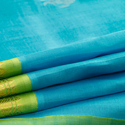 Blue And Green Kanchi Silk Cotton Saree For Festive Wear VP SC 199