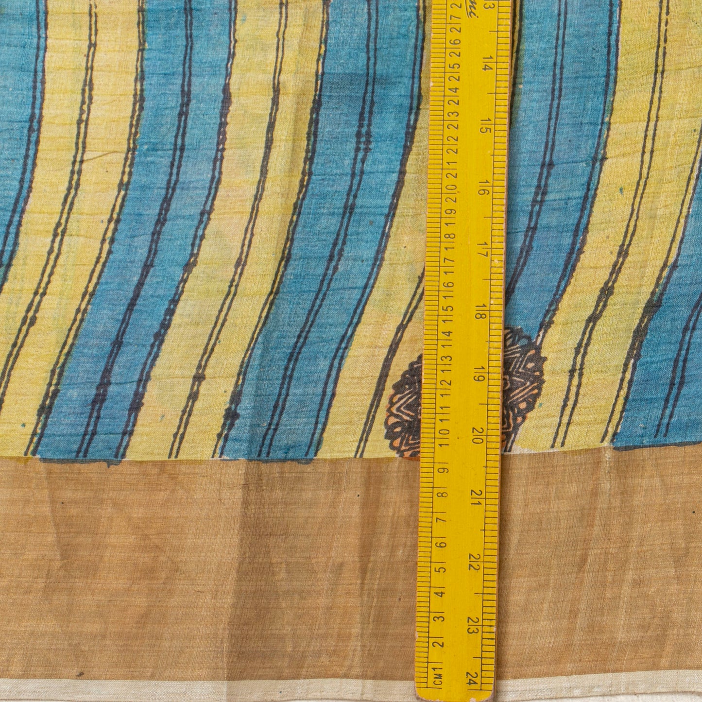 Blue And Green Handpainted Kalamkari Tussare Silk Saree With Zari Border PTK VSR 132