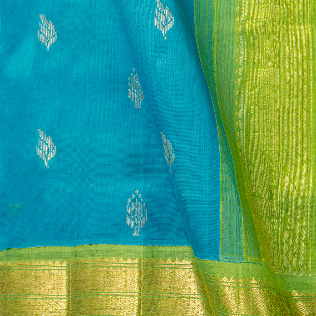 Blue And Green Kanchi Silk Cotton Saree For Festive Wear VP SC 199