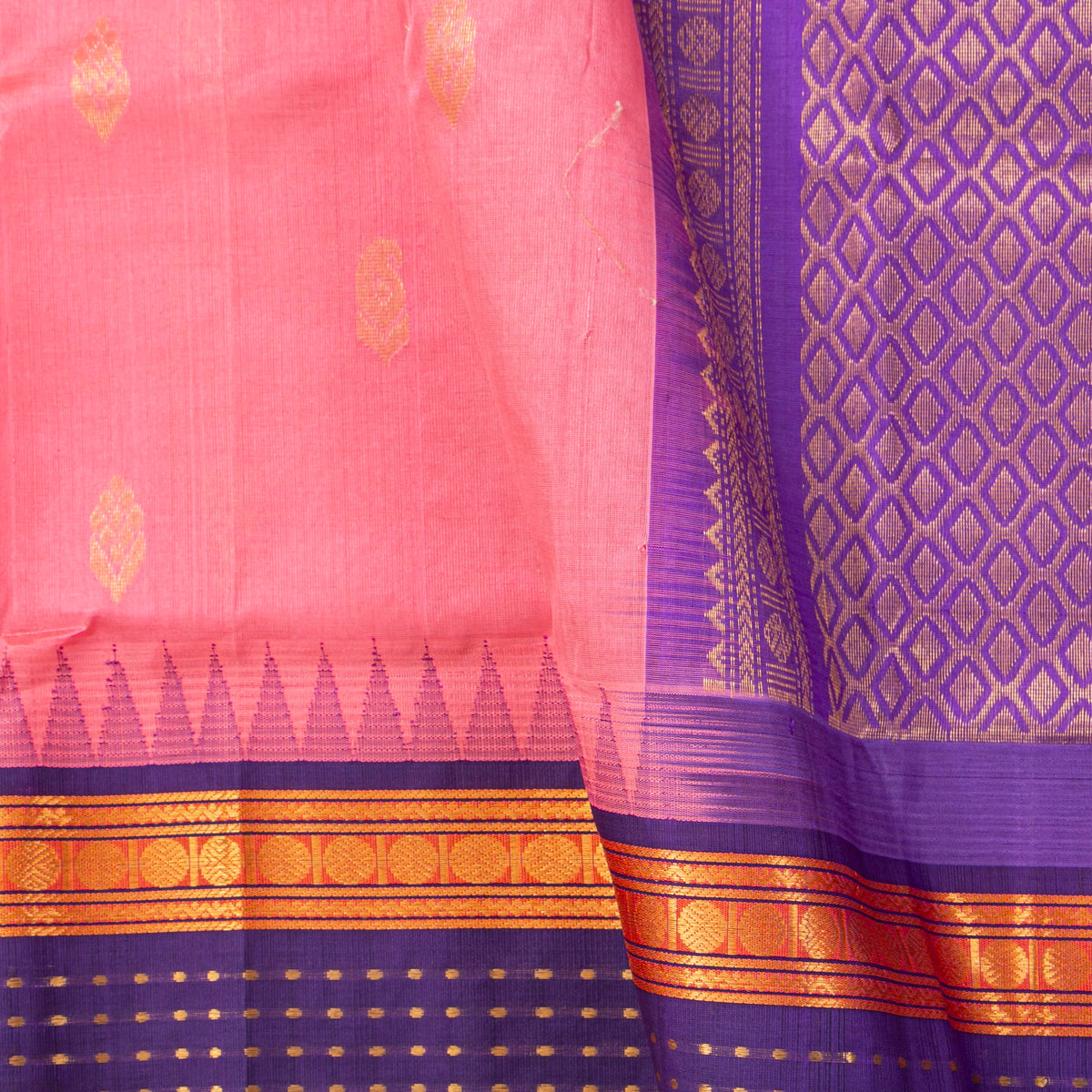 Pink And Purple Kanchi Silk Cotton Saree For Festive Wear VP SC 183