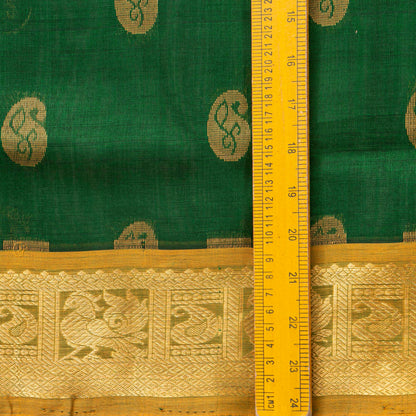 Green And Mustard Kanchi Silk Cotton Saree For Festive Wear VP SC 213