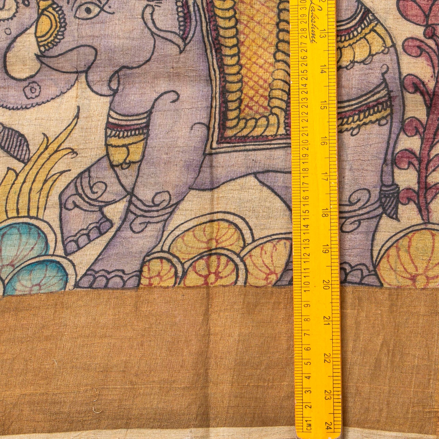 Beige Handpainted Kalamkari Tussar Silk Saree With Zari Border PTK VSR 133