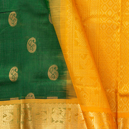Green And Mustard Kanchi Silk Cotton Saree For Festive Wear VP SC 213