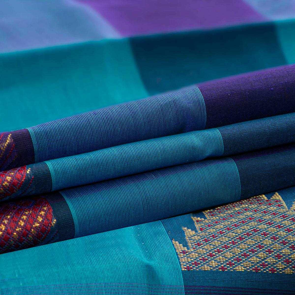 Multi Colour Checks Kanchi Silk Cotton Saree For Festive Wear VP SC 177