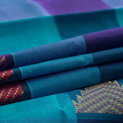 Multi Colour Checks Kanchi Silk Cotton Saree For Festive Wear VP SC 177