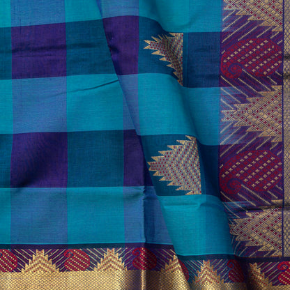 Multi Colour Checks Kanchi Silk Cotton Saree For Festive Wear VP SC 177