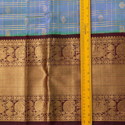 Blue And Brown Kanchi Silk Cotton Saree For Festive Wear VP SC 244
