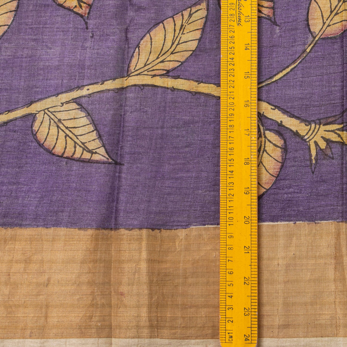 Mauve Handpainted Kalamkari Tussar Silk Saree With Zari Border PTK VSR 128