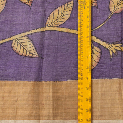 Mauve Handpainted Kalamkari Tussar Silk Saree With Zari Border PTK VSR 128