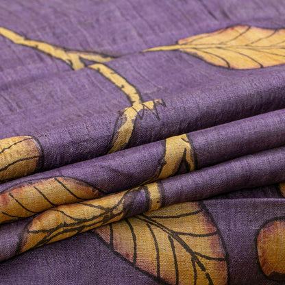 Mauve Handpainted Kalamkari Tussar Silk Saree With Zari Border PTK VSR 128