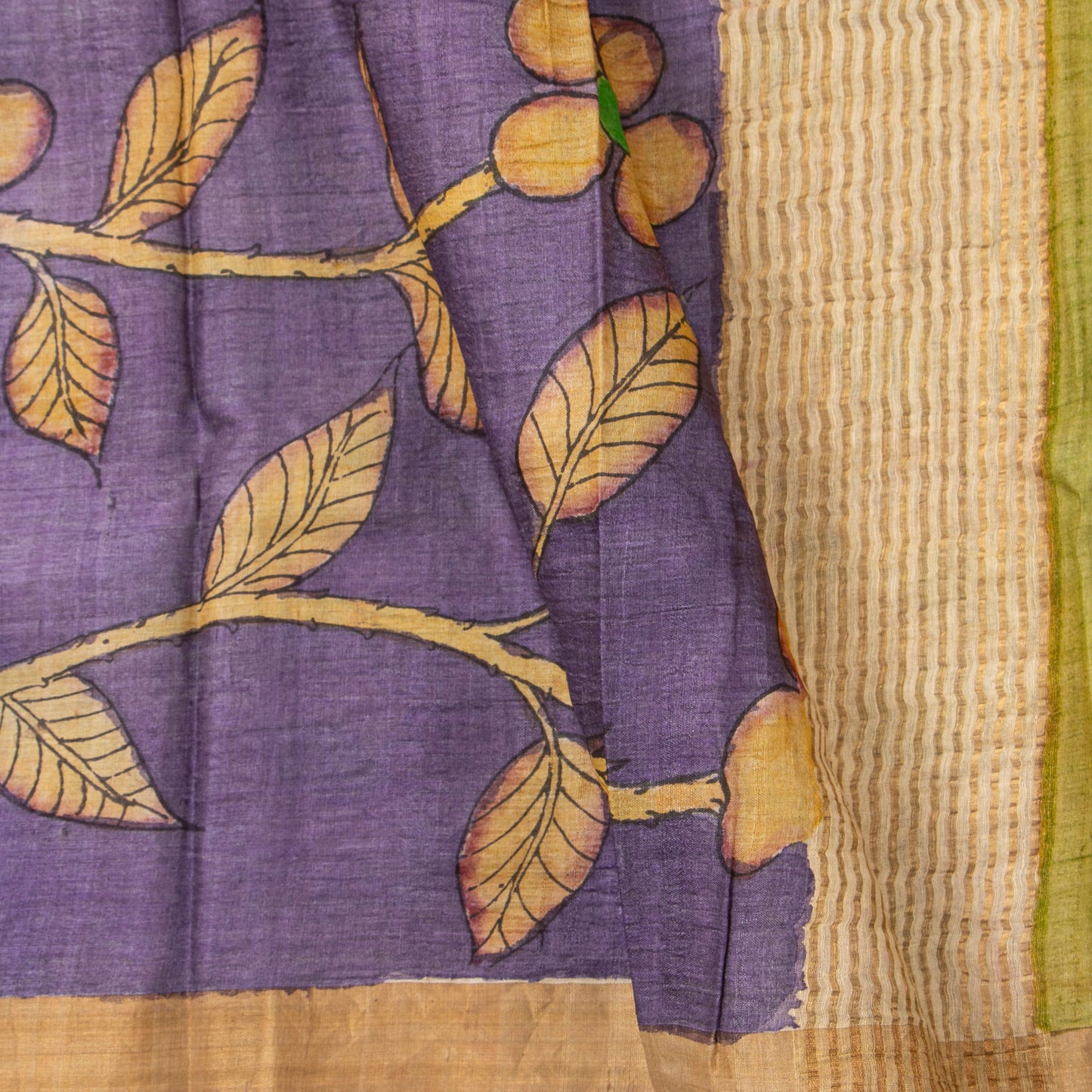 Mauve Handpainted Kalamkari Tussar Silk Saree With Zari Border PTK VSR 128