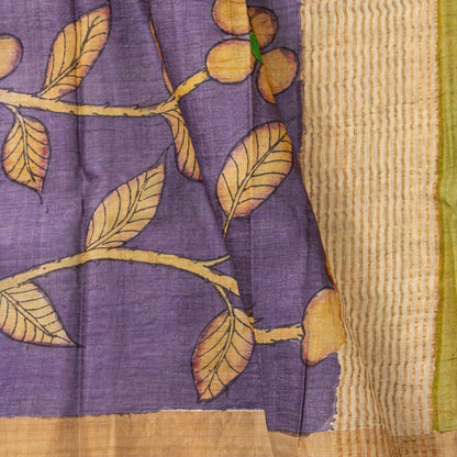 Mauve Handpainted Kalamkari Tussar Silk Saree With Zari Border PTK VSR 128