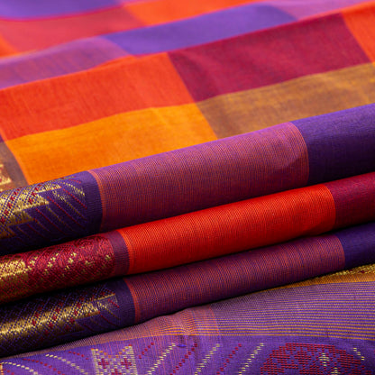 Multi Colour Checks Kanchi Silk Cotton Saree For Festive Wear VP SC 178
