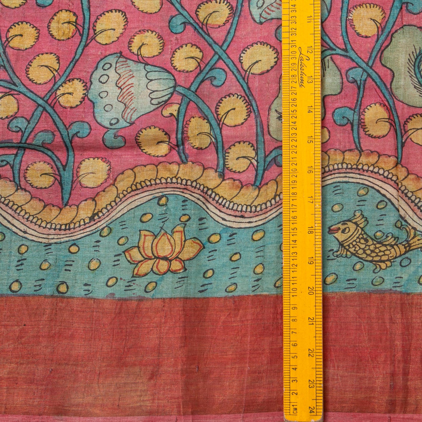 Green Handpainted Kalamkari Tussar Silk Saree With Zari Border PTK VSR 130