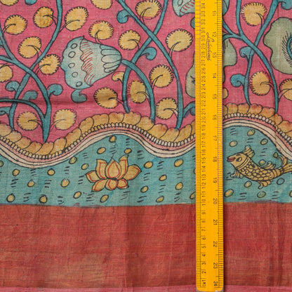 Green Handpainted Kalamkari Tussar Silk Saree With Zari Border PTK VSR 130