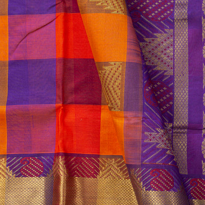 Multi Colour Checks Kanchi Silk Cotton Saree For Festive Wear VP SC 178