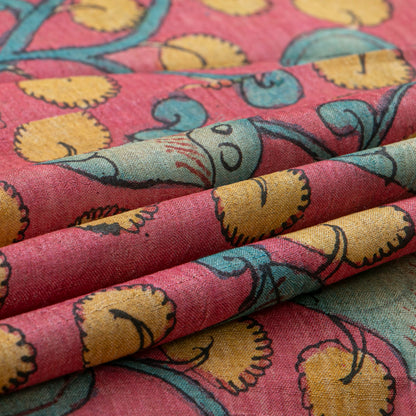 Green Handpainted Kalamkari Tussar Silk Saree With Zari Border PTK VSR 130