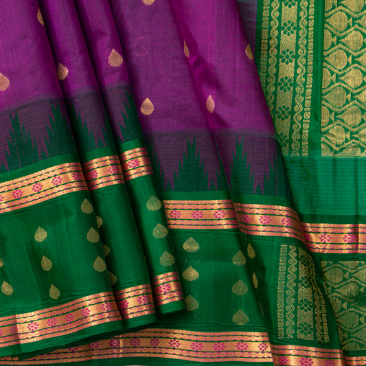 Magenta And Green Kanchi Silk Cotton Saree For Festive Wear VP SC 230