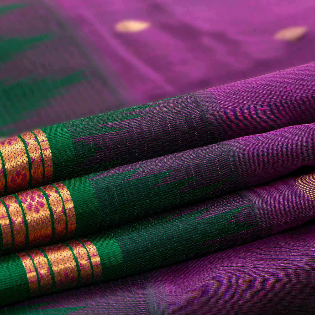 Magenta And Green Kanchi Silk Cotton Saree For Festive Wear VP SC 230