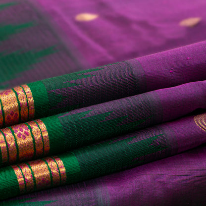 Magenta And Green Kanchi Silk Cotton Saree For Festive Wear VP SC 230