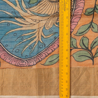 Orange Handpainted Kalamkari Tussare Silk Saree With Zari Border PTK VSR 131