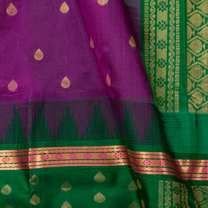 Magenta And Green Kanchi Silk Cotton Saree For Festive Wear VP SC 230