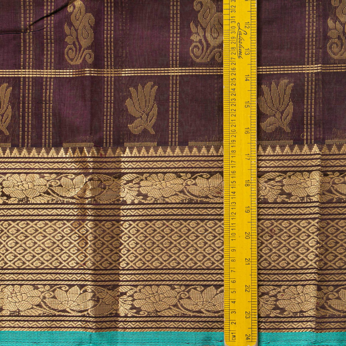 Brown And Turquoise Blue Kanchi Silk Cotton Saree For Festive Wear VP SC 241