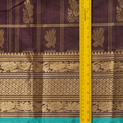 Brown And Turquoise Blue Kanchi Silk Cotton Saree For Festive Wear VP SC 241