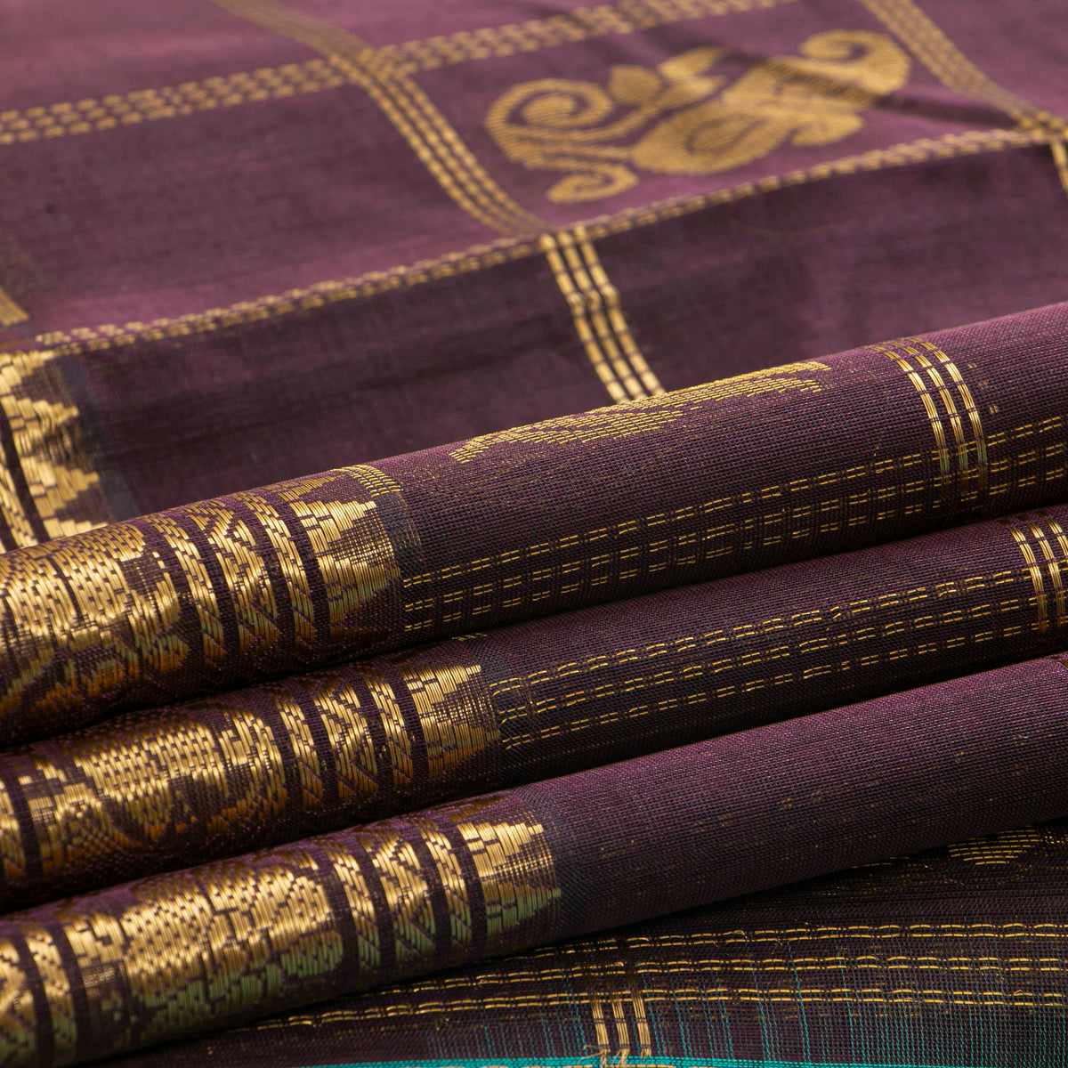 Brown And Turquoise Blue Kanchi Silk Cotton Saree For Festive Wear VP SC 241