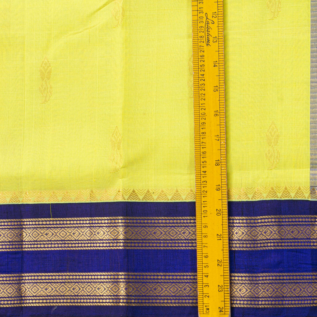 Lemon Yellow And Royal Blue Kanchi Silk Cotton Saree For Festive Wear VP SC 198