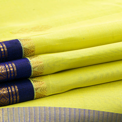 Lemon Yellow And Royal Blue Kanchi Silk Cotton Saree For Festive Wear VP SC 198