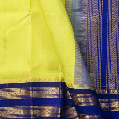 Lemon Yellow And Royal Blue Kanchi Silk Cotton Saree For Festive Wear VP SC 198